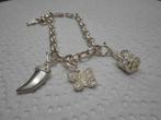 Zilveren schakel armband met 3 afneembare bedels nr.1134, Sieraden, Tassen en Uiterlijk, Verzenden, Zo goed als nieuw, Met bedels of kralen