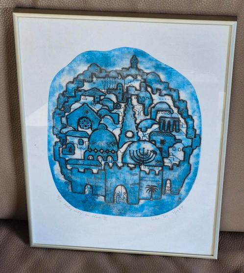Collagraph van Lika Tov 5/10 Holy city in blue II 1988, Antiek en Kunst, Kunst | Litho's en Zeefdrukken, Ophalen