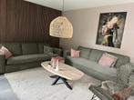 2 groene banken en hocker, Huis en Inrichting, Ophalen, Gebruikt, 75 tot 100 cm