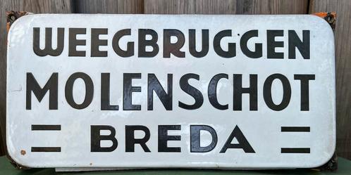 Degelijk geëmailleerd bord Weegbruggen Molenschot Breda, Verzamelen, Overige Verzamelen, Gebruikt, Ophalen of Verzenden