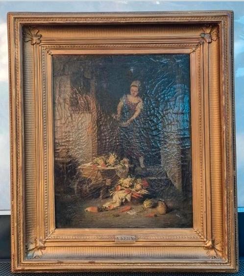 Schilderij A. Kern (1838-1912) 'Vrouw met groente', Antiek en Kunst, Kunst | Schilderijen | Klassiek, Ophalen of Verzenden
