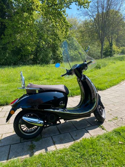 Retro Scooter Nimoto Ceo, zwart, chroom, bruin, Fietsen en Brommers, Scooters | Overige merken, Gebruikt, Maximaal 25 km/u, Benzine