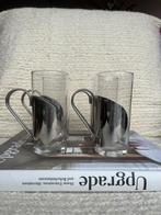 Set van 4 theeglazen met metalen handvat, Huis en Inrichting, Keuken | Servies, Glas of Glazen, Gebruikt, Onbekend, Ophalen of Verzenden