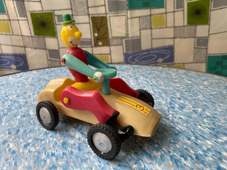 Vintage speelgoed, clown in racewagen, made in Hong Kong, Verzamelen, Speelgoed, Zo goed als nieuw, Ophalen of Verzenden
