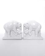 Vintage antiek Art Deco boekensteunen Olifant porselein wit, Antiek en Kunst, Antiek | Porselein, Verzenden