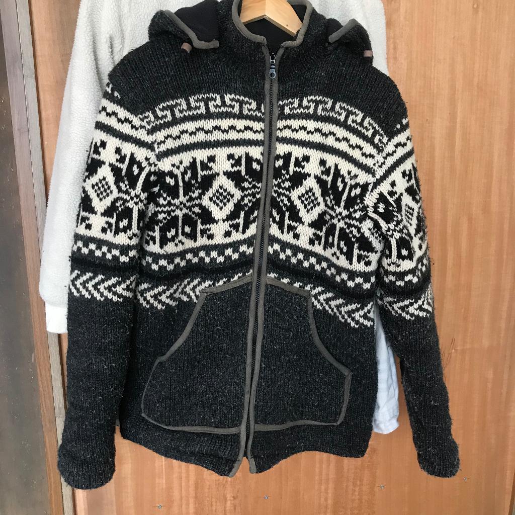 Nepal wollen hoodie vest zwart wit maat M/L, Maat 52/54 (L), Bruin, Ophalen of Verzenden, Gedragen