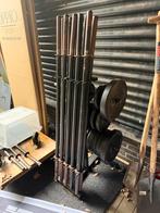 13 oude Bodypump stangen met schijven, Ophalen, Gebruikt, Benen, Halterset