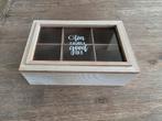Houten theedoos met 6 vakjes. 15,5 x 23 x 7,5cm., Ophalen of Verzenden