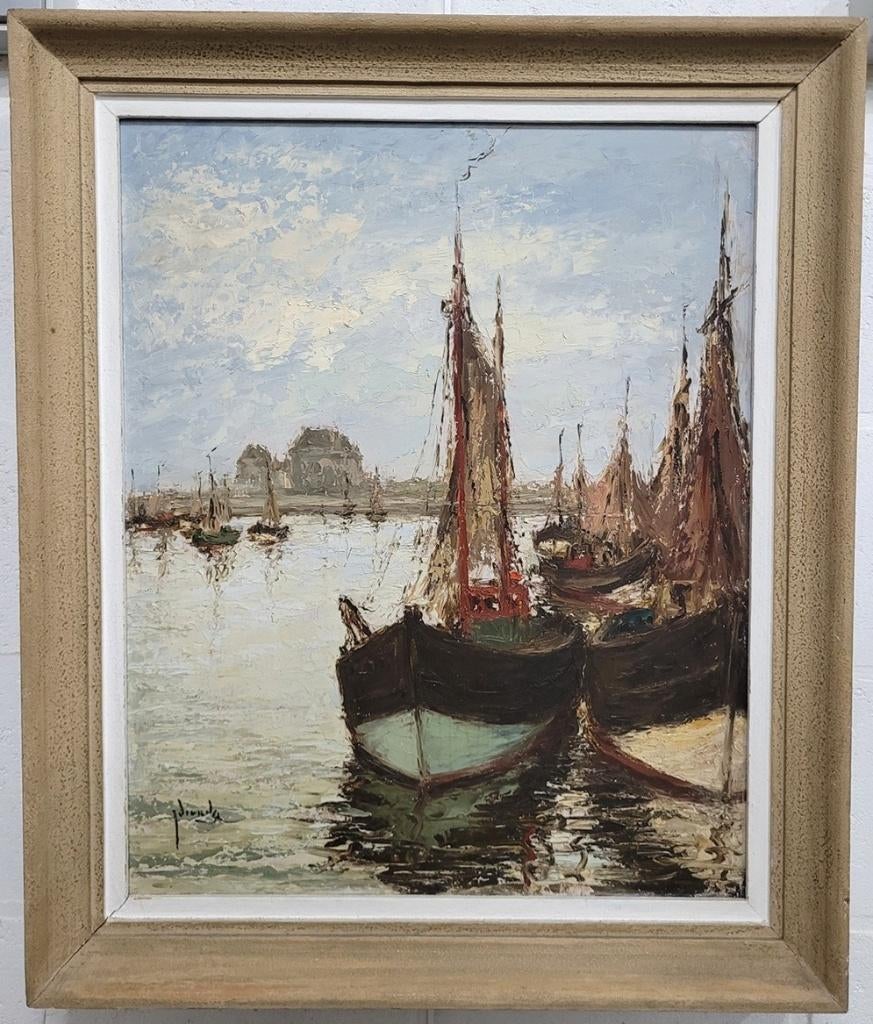 Theo IDSERDA, havengezicht, Antiek en Kunst, Kunst | Schilderijen | Klassiek, Ophalen of Verzenden