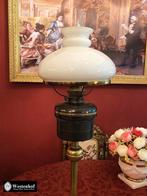 Groot brocante olielamp art deco messing, brons, Ophalen of Verzenden