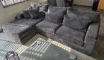 Ribstof bank grijs met loungegedeelte en tweezits, Ophalen, 250 tot 300 cm, 100 tot 125 cm, Hoekbank