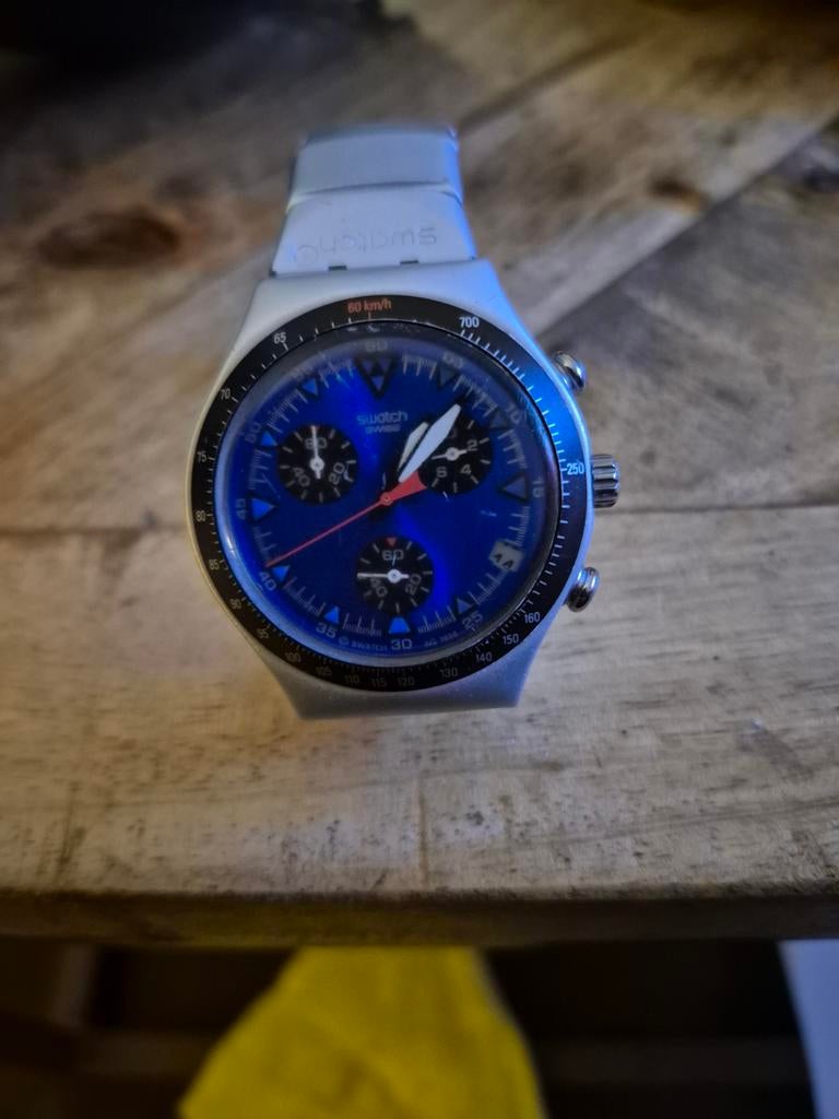 Swatch Irony Chrono Aluminium Polshorloge Blauw 1999, Ophalen of Verzenden, Blauw, Android