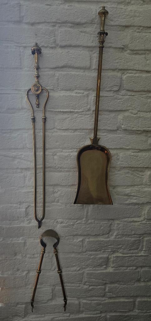 Antieke koperen haardset / open haard gereedschap – 3 stuks3, Ophalen, Koper