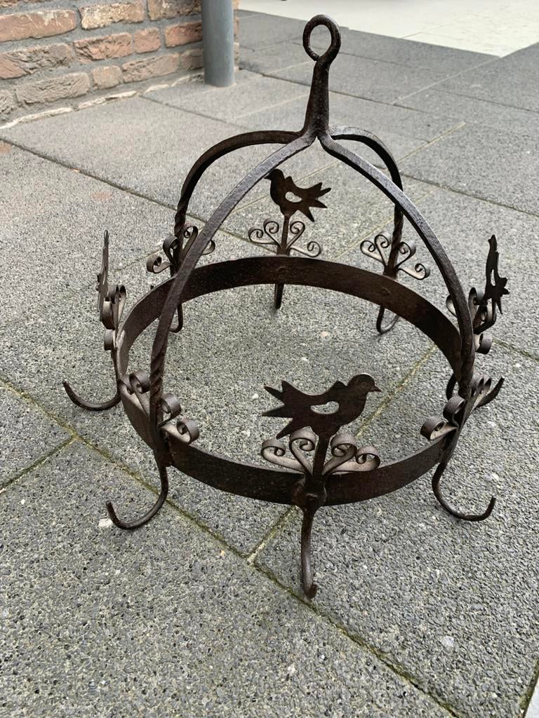 Antieke smeedijzeren kroonluchter met vogeldecoratie, Antiek en Kunst, Ophalen