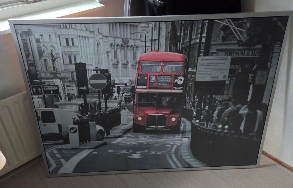 Canvas schilderij Engelse bus Londen 140x100 cm, Ophalen