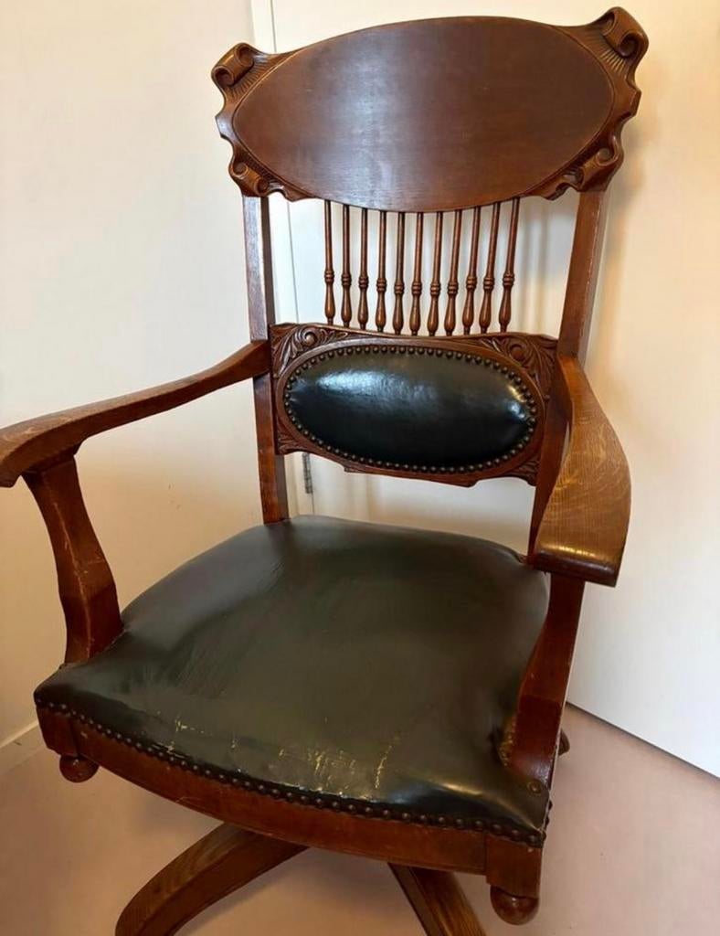 Antieke Houten Bureaustoel - Draaibaar - Circa 1900, Ophalen