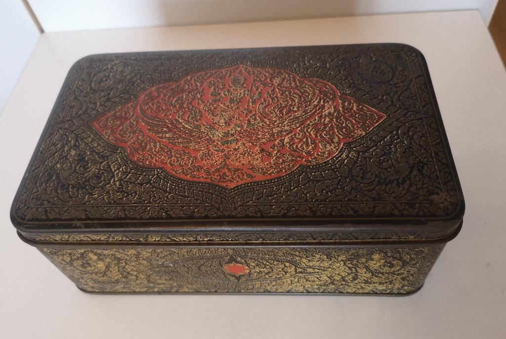 Oud blik Niemeyer's tabak goud, zwart, oranje. 19,5x11,5x7,5, Verzamelen, Blikken, Ophalen of Verzenden, Gebruikt, Overige