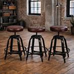 Vintage Tabouret Krukje Verstelbaar Kruk Bijzetkruk Leer, Overige materialen, Info@dehanzeherten.nl, De Hanze Herten BV, Ophalen of Verzenden