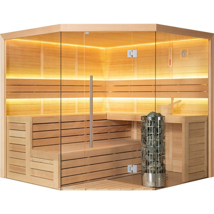 LUXE FINSE SAUNA | 220X220 | HEMLOCK | 9KW KACHEL, ., Fins of Traditioneel, Ophalen of Verzenden, .