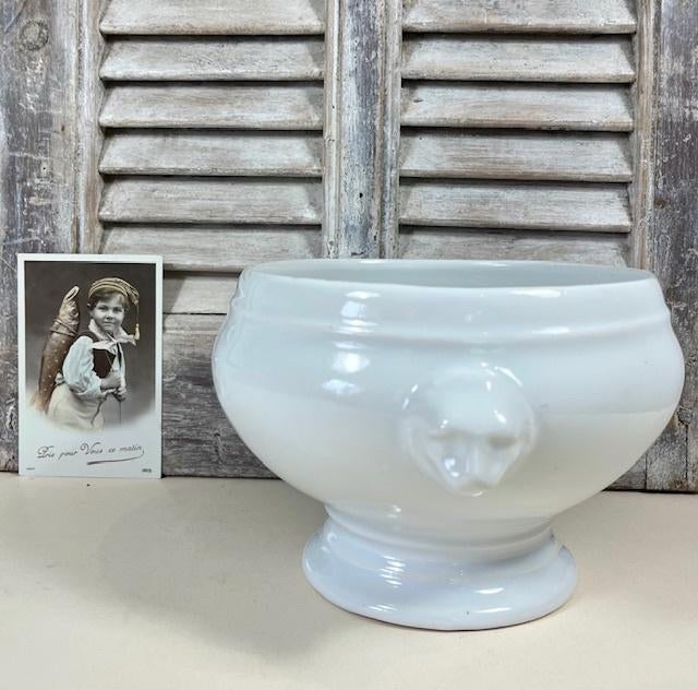 Vintage Franse witte terrine met leeuwenkopjes, Ophalen of Verzenden