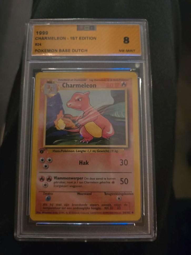 Charmeleon #24 1st Edition Dutch Base Set Graded 8 NM-Mint, Hobby en Vrije tijd, Verzamelkaartspellen | Pokémon, Zo goed als nieuw