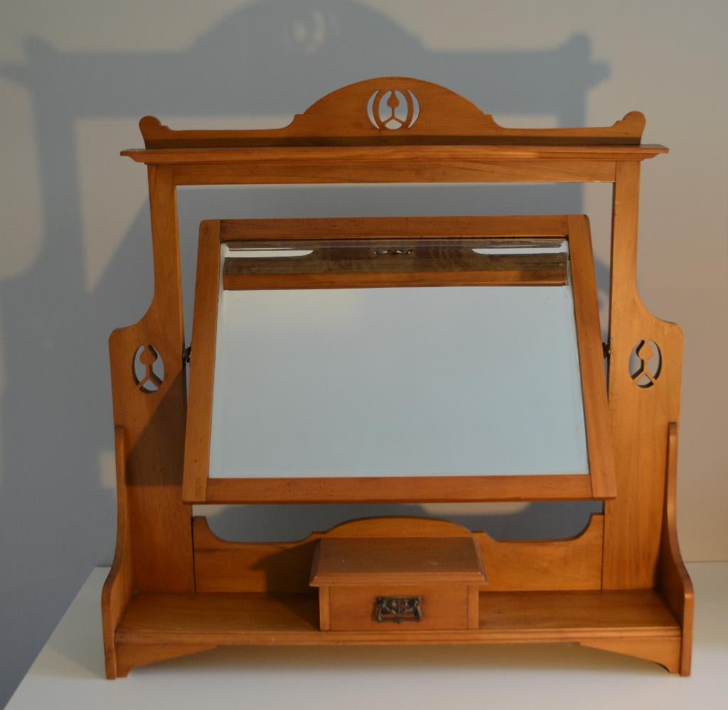 Engelse Arts & Crafts spiegel - opstand van kaptafel 1900, Ophalen, Vierkant, 50 tot 100 cm, Minder dan 100 cm