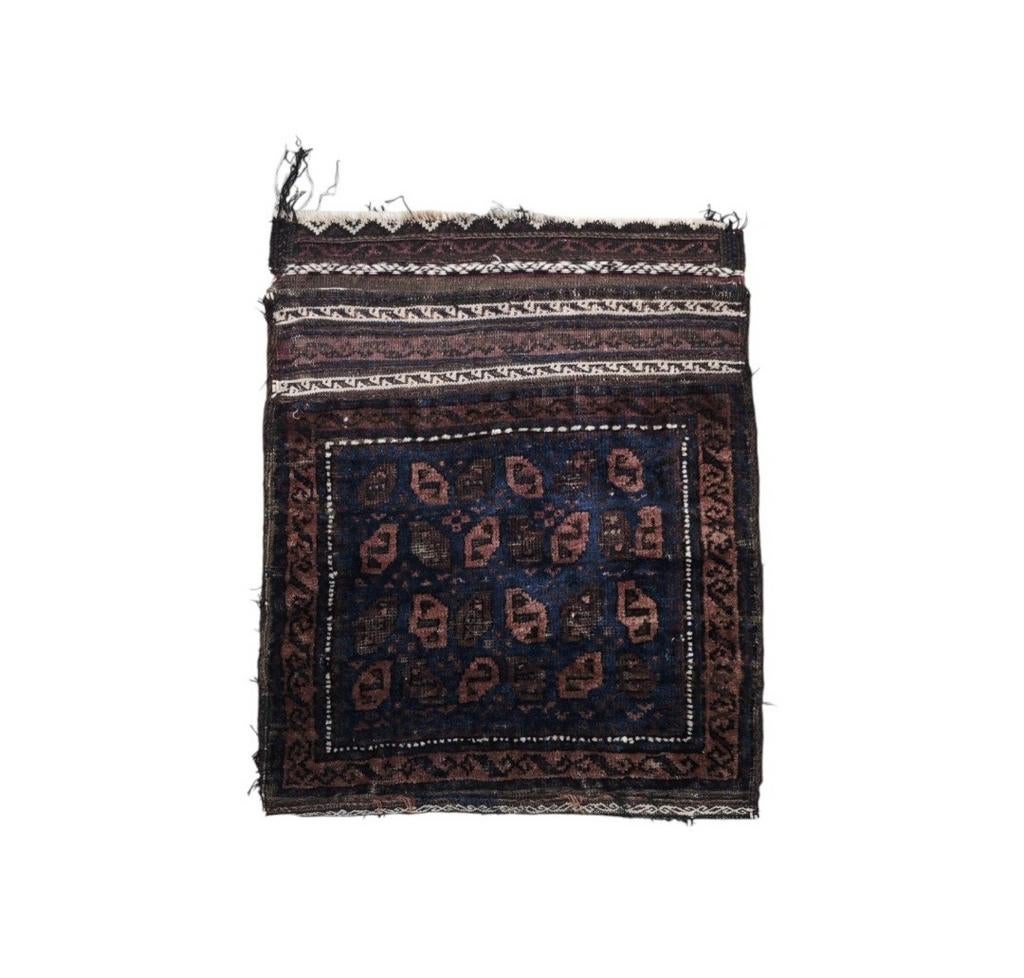 Handgeknoopt Perzisch wol Beloutch tapijt kussen 55x66cm, Persian Perzisch vintage oosters hype, Gebruikt, 50 tot 100 cm, HYPE POP-UP