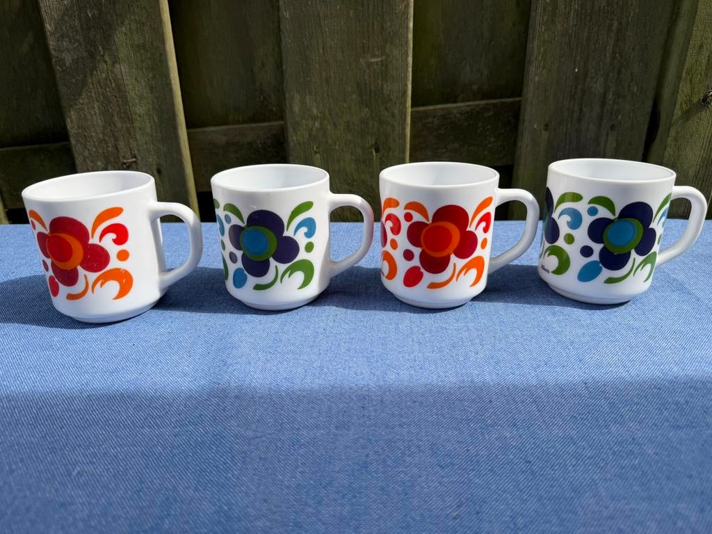 4 Arcopal Lotus Knorr mokken bekers vintage retro, Ophalen of Verzenden