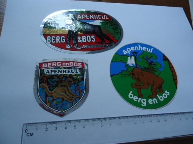 sticker oud APENHEUL ZOO dierentuin berg bos apeldoorn 3 x, Verzenden, Zo goed als nieuw, Bedrijf of Vereniging