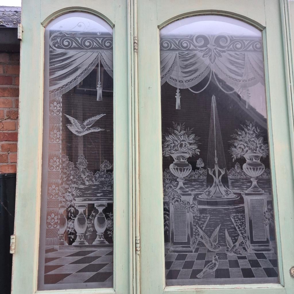 222hx170br Driedelige deur met prachtig geetst glas, Ophalen