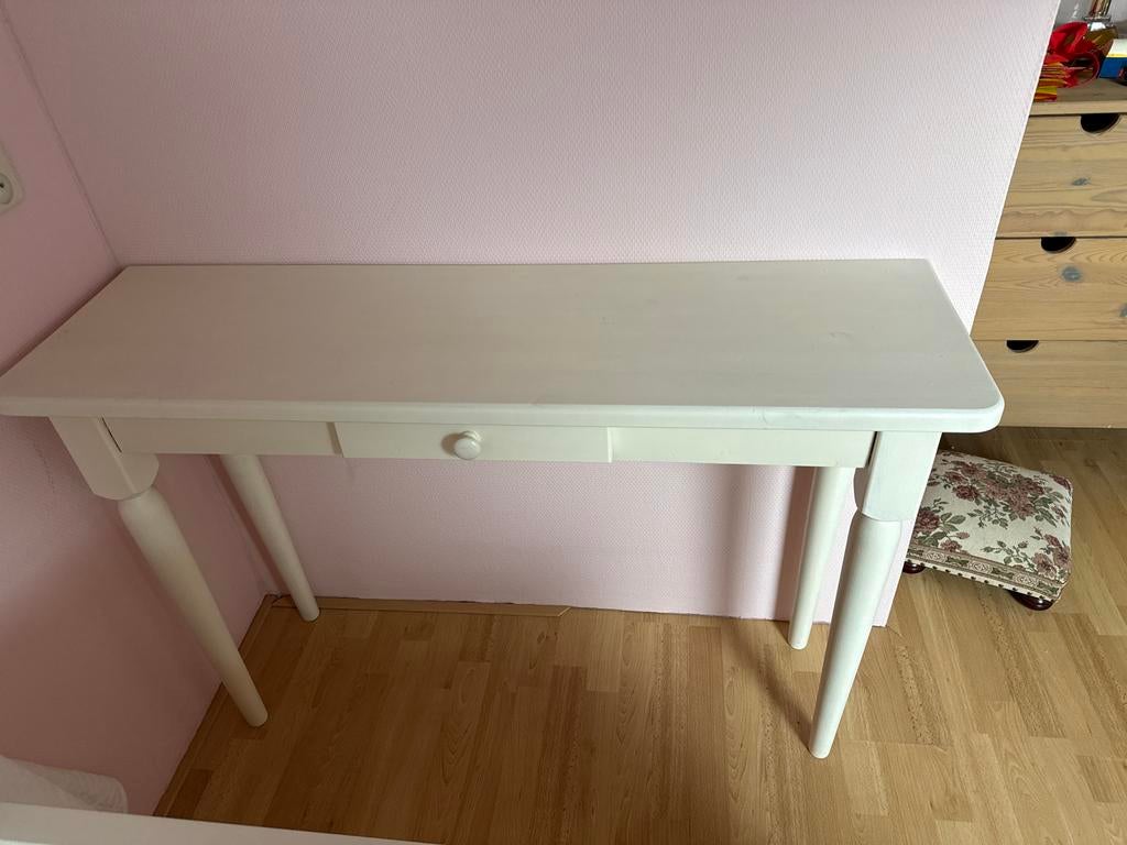 Witte houten sidetable met lade, Ophalen, Gebruikt, 50 tot 100 cm, Overige houtsoorten