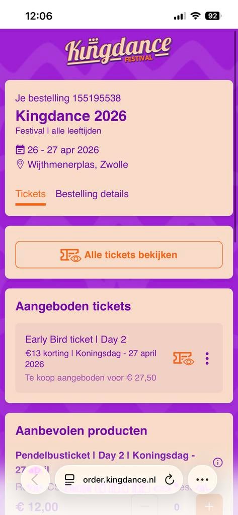 Kingdance dag 2 kaartje, Tickets en Kaartjes, Evenementen en Festivals, Eén persoon