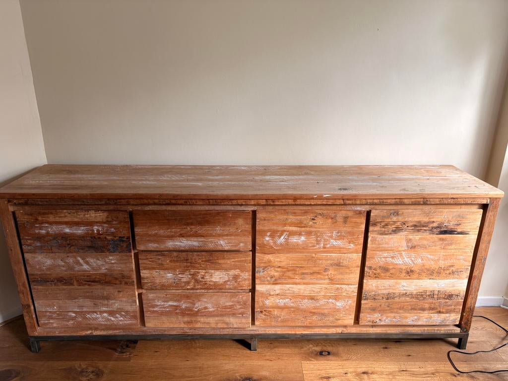 Dressoir teakhout india style, Ophalen, Teakhout, Zo goed als nieuw, 200 cm of meer