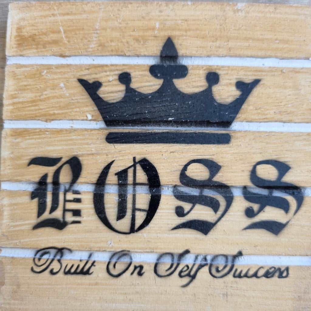 Set van 4 houten onderzetters met 'BOSS' opdruk, Ophalen of Verzenden, Nieuw, Glas of Kopje