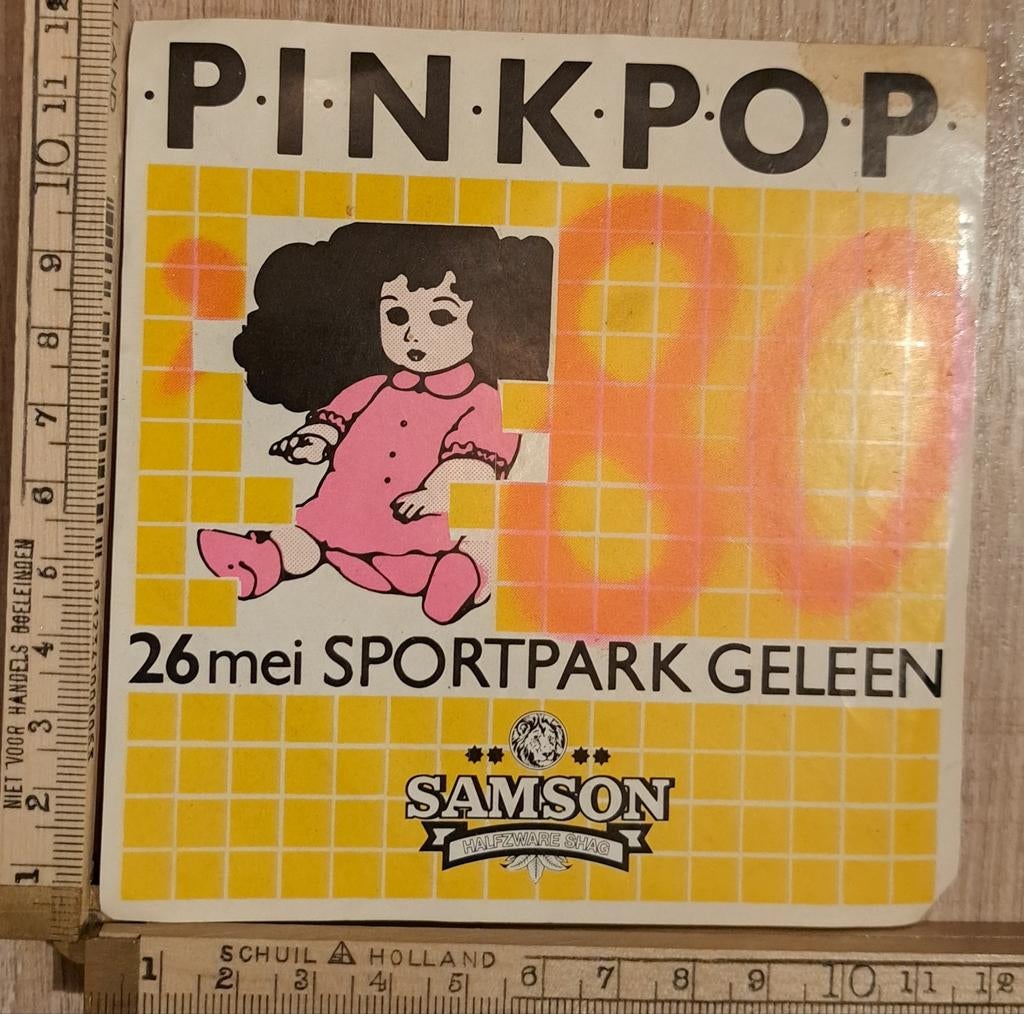 Vintage sticker Pinkpop 1980 Samson Shag merk logo, Ophalen of Verzenden, Zo goed als nieuw