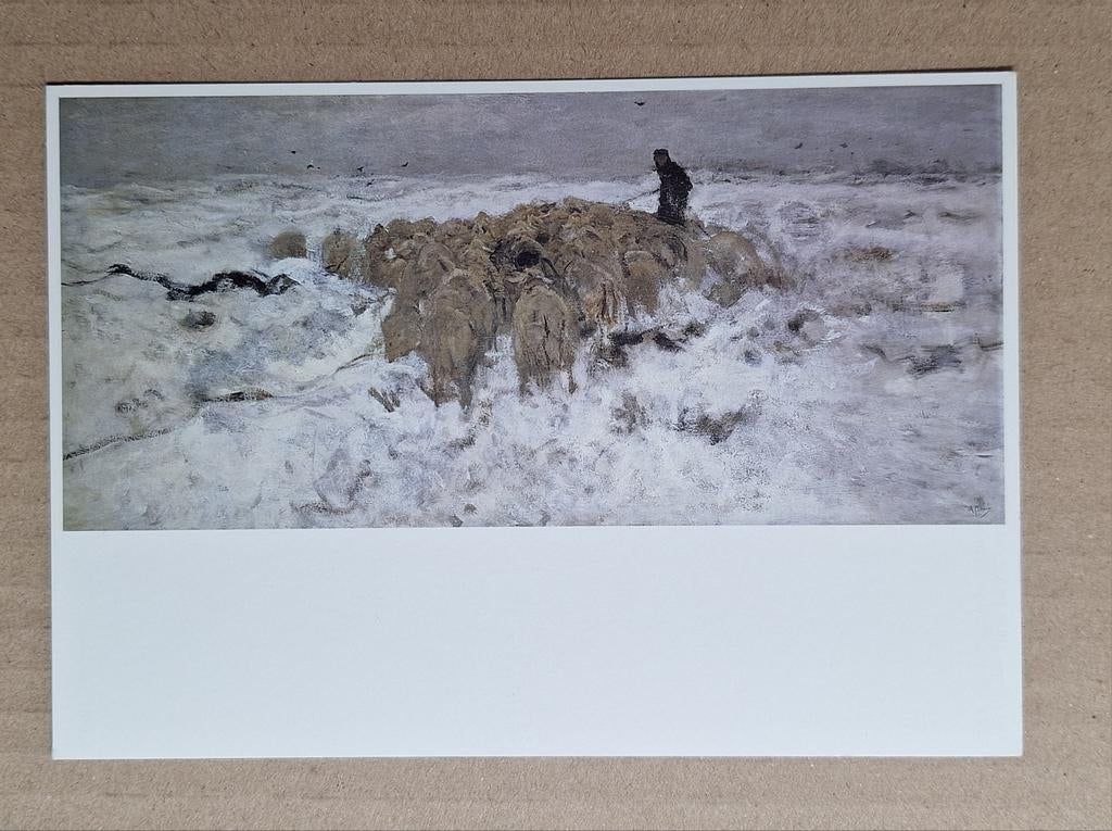 Anton Mauve - Kudde schapen met herder in de sneeuw, 1887, Ophalen of Verzenden, 1980 tot heden, Ongelopen, Overige thema's