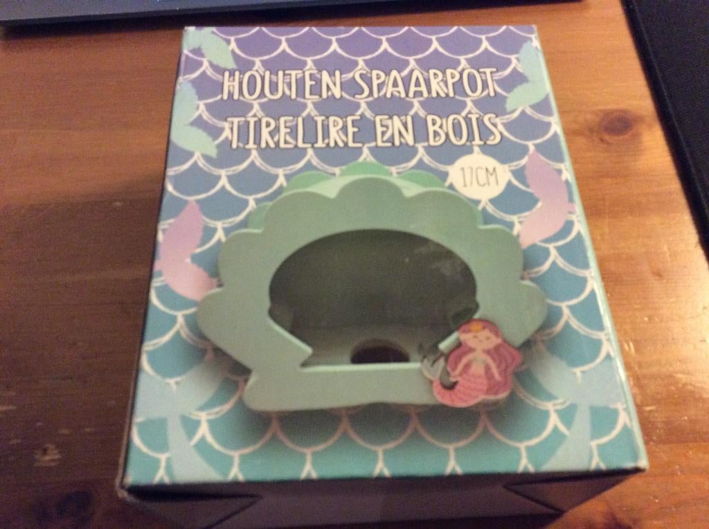 Houten spaarpot Zeemeermin. 17 cm. Nieuw in doos, Ophalen of Verzenden, Nieuw, Hout