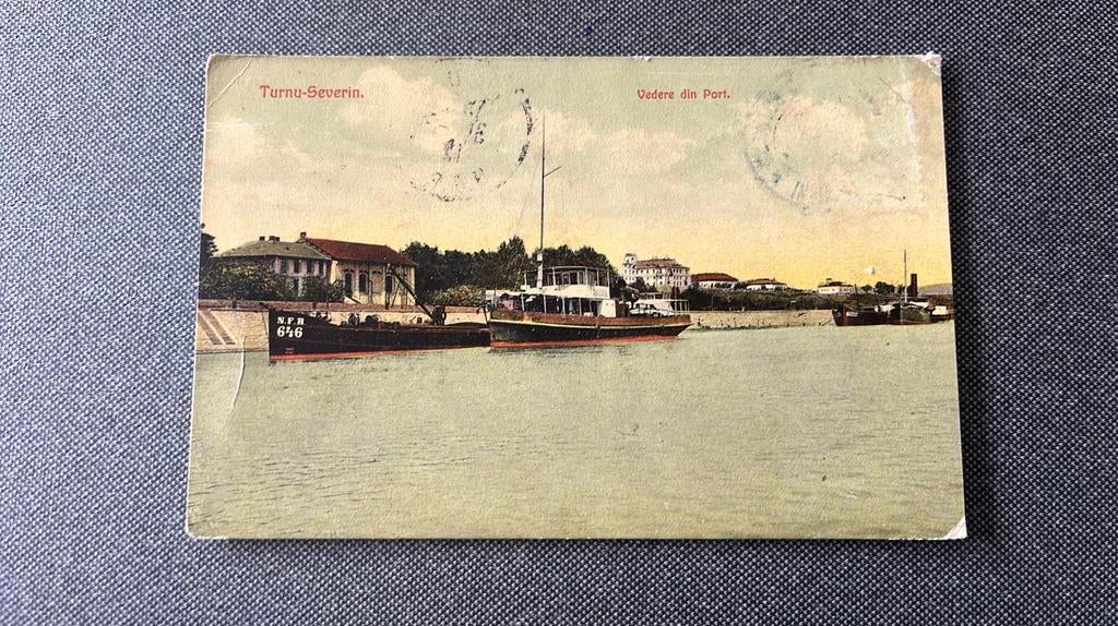 Roemenië Turnu Severin Havenzicht met boten, Ophalen of Verzenden, Voor 1920, Gelopen, Overig Europa