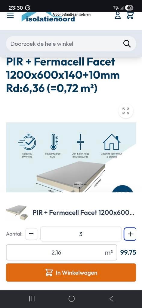 3 PIR platen 140mm met 10mm Fermacell(120x60x15cm), Ophalen, 12 cm of meer, Nieuw, Hardschuim (Pir)