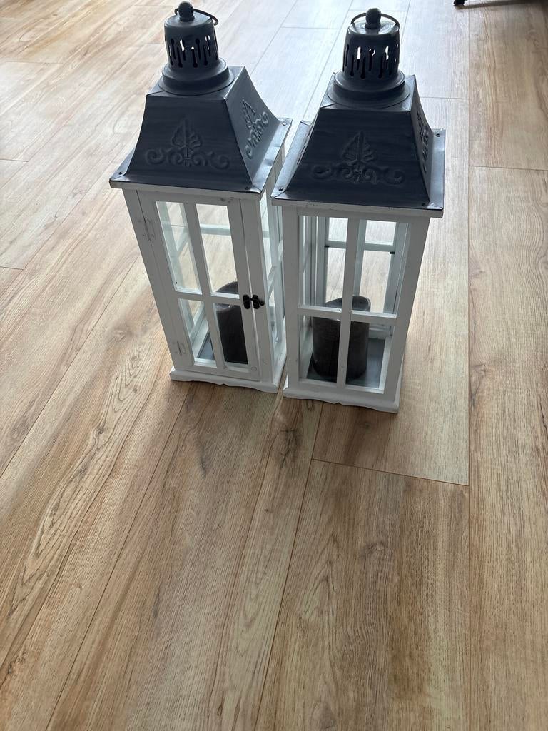 Set van 2 Witte Kaarsenstandaards - 56 cm Hoog, Ophalen, Overige materialen, Gebruikt, 50 tot 75 cm