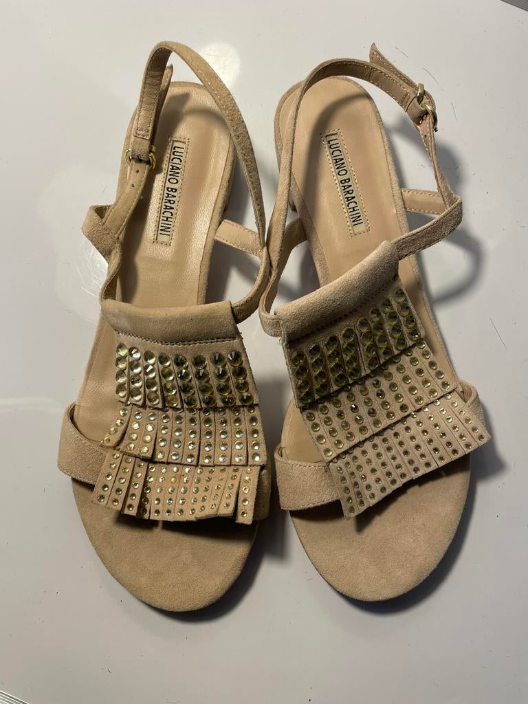 Luciano Barachini beige suède sandalen  strass EU 38, Beige, Nieuw, Sandalen of Muiltjes, Ophalen of Verzenden