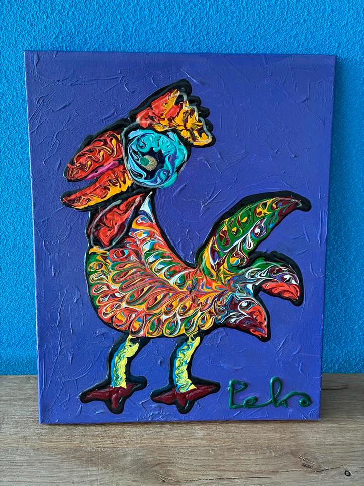 Peko haan schilderij paars met echtheidscertificaat, Antiek en Kunst, Kunst | Schilderijen | Modern, Ophalen