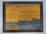 Olieverf Schilderij Havengezicht - Paletmes Techniek, Antiek en Kunst, Ophalen of Verzenden