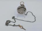 Zilveren zakhorloge met horlogeketting en sleutel, Verzenden, Zilver