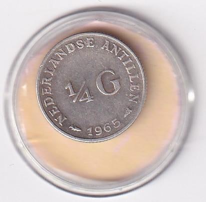 Nederlandse Antillen 1/4 Gulden 1965 met Tikje, Postzegels en Munten, Munten | Nederland, Koningin Juliana, Verzenden, Zilver