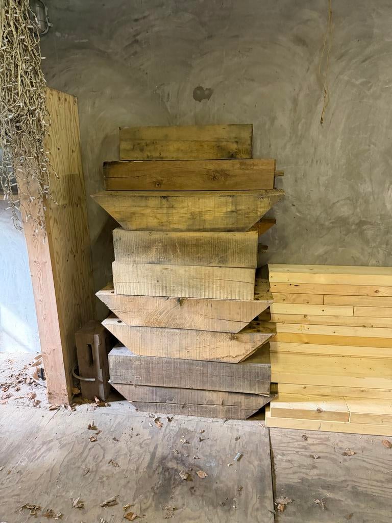 Eiken balken 15 x 15 schoren. 24 st., Doe-het-zelf en Verbouw, Hout en Planken, Ophalen, Gebruikt, Eiken, 50 mm of meer