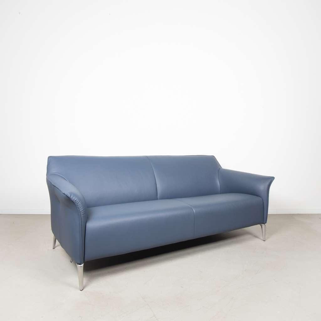 1x Leolux Mayon Bank 3-Zits Blauw Leer, Huis en Inrichting, Banken | Bankstellen, Niet ingevuld, Minder dan 75 cm, 150 tot 200 cm