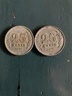 Nederlands oorlogsgeld van zink 25 centmunten 1942, 2 stuks., Ophalen of Verzenden, Koningin Wilhelmina, 25 cent