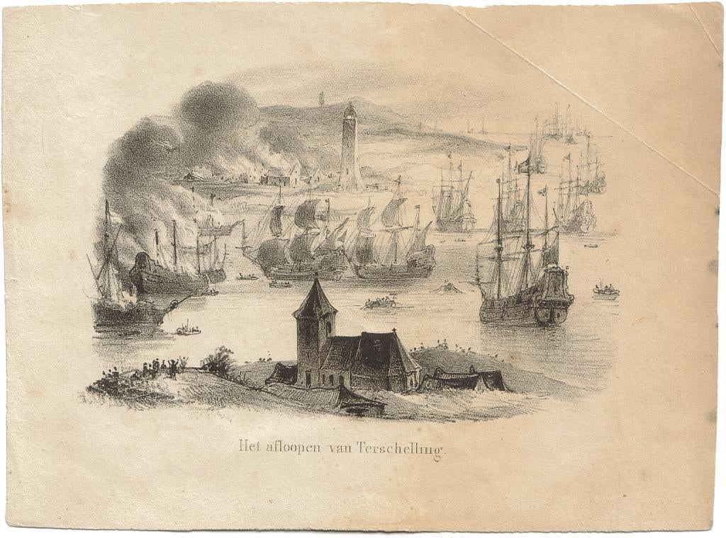 19e eeuwse litho "Het Afloopen van Terschelling", Antiek en Kunst, Ophalen