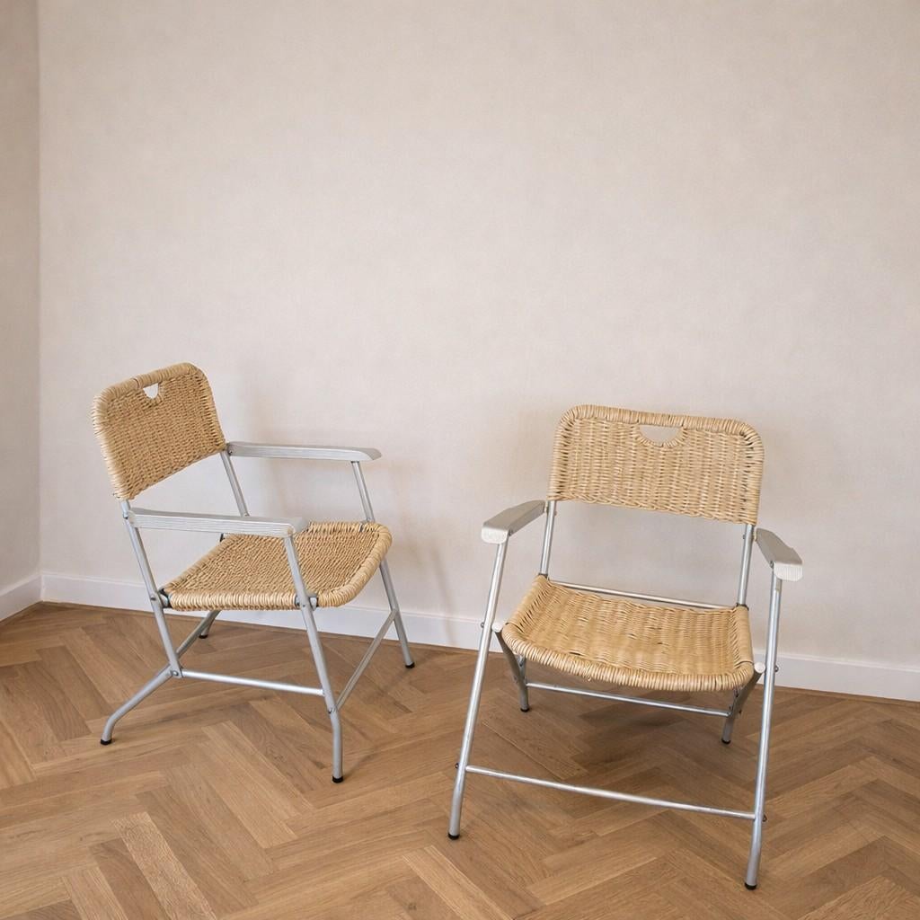 Vintage Hilbrant aluminium klapstoelen |, Ophalen of Verzenden, Metaal, Twee